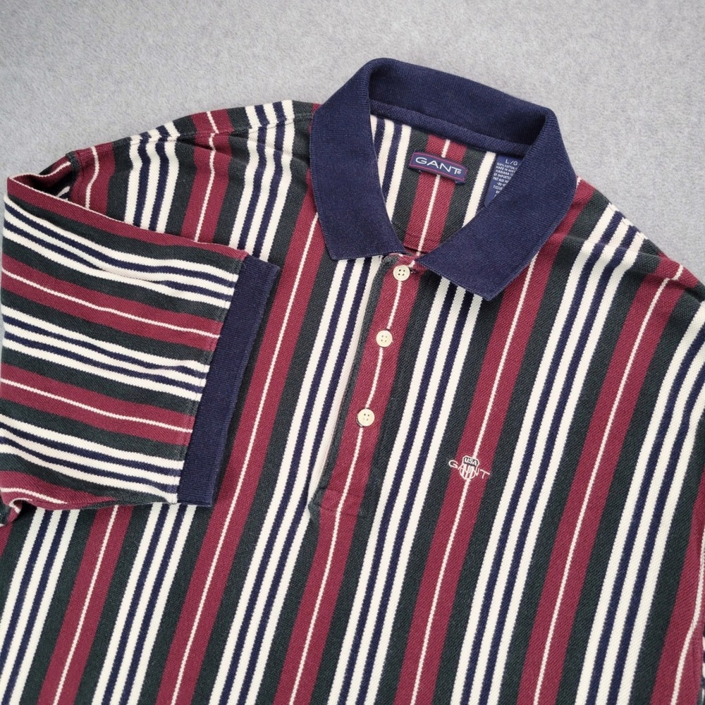 Gant Polo Shirt Mens Large Multicolor Vertical Stripe Embroidered Logo 90s